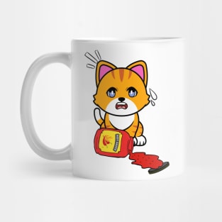 Cute Orange cat Spills Hot Sauce Tabasco Mug